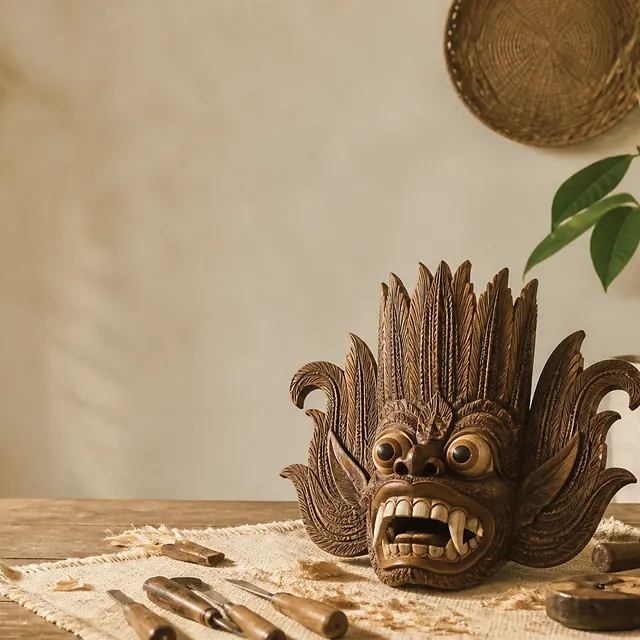 Masks & Woodcarving — Kolam and Raksha faces cut from kaduru wood