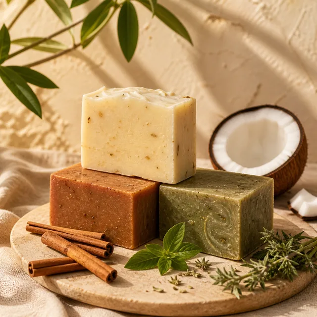 Handmade Soap — Cold-pressed coconut-oil soap, scented with cinnamon and herbs