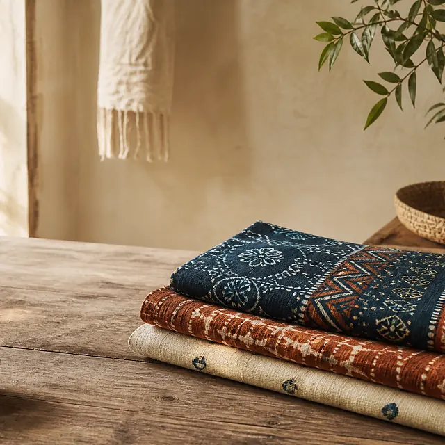 Handloom & Batik — Pit-loom cotton, wax-resist dye, beeralu lace